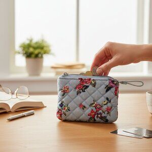 Vera Bradley Iconic Coin Purse Small Zip Pouch Wallet in Water Bouquet Unused